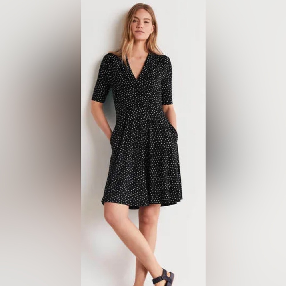 Boden Fixed Wrap Jersey Scatter Dot Dress
